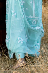 3 Piece Embroidered Cotton Net Suit with Embroidered Chiffon Dupatta LE-62001