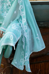 3 Piece Embroidered Cotton Net Suit with Embroidered Chiffon Dupatta LE-62001