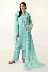 3 Piece Embroidered Cotton Net Suit with Embroidered Chiffon Dupatta LE-62001