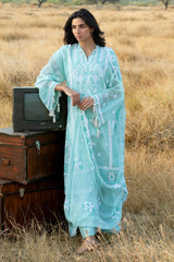 3 Piece Embroidered Cotton Net Suit with Embroidered Chiffon Dupatta LE-62001