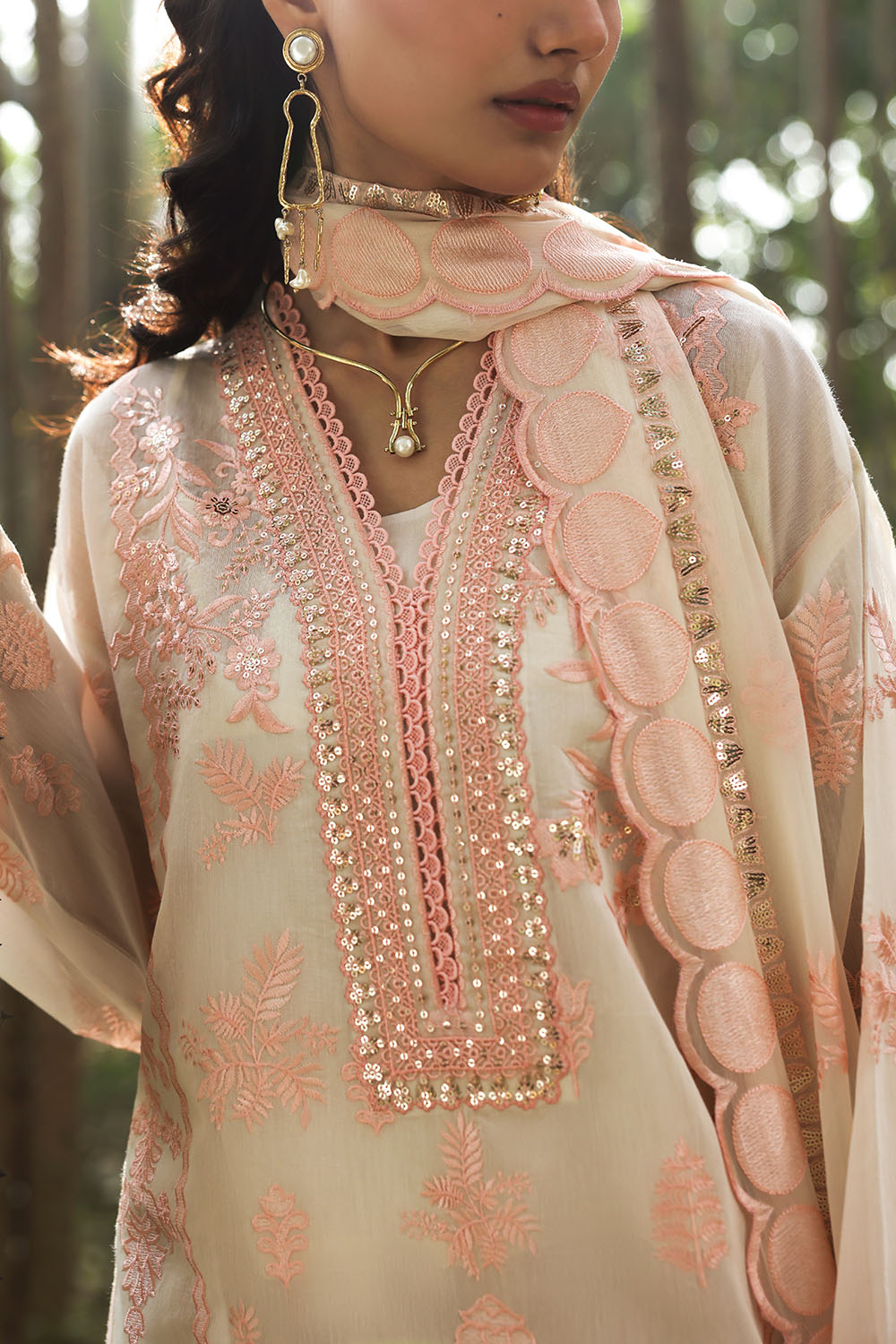 3 Piece Embroidered Paper Cotton Suit with Embroidered Chiffon Dupatta