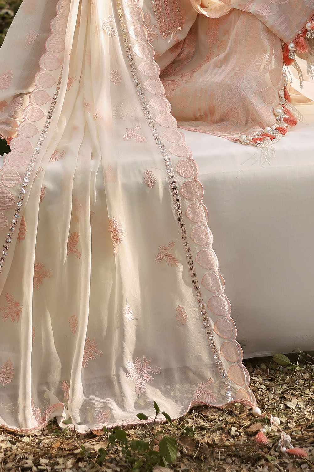 3 Piece Embroidered Paper Cotton Suit with Embroidered Chiffon Dupatta