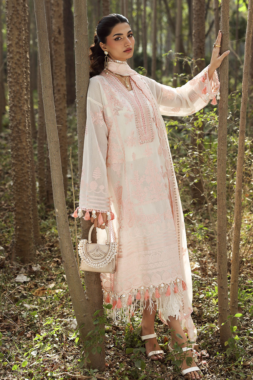 3 Piece Embroidered Paper Cotton Suit with Embroidered Chiffon Dupatta