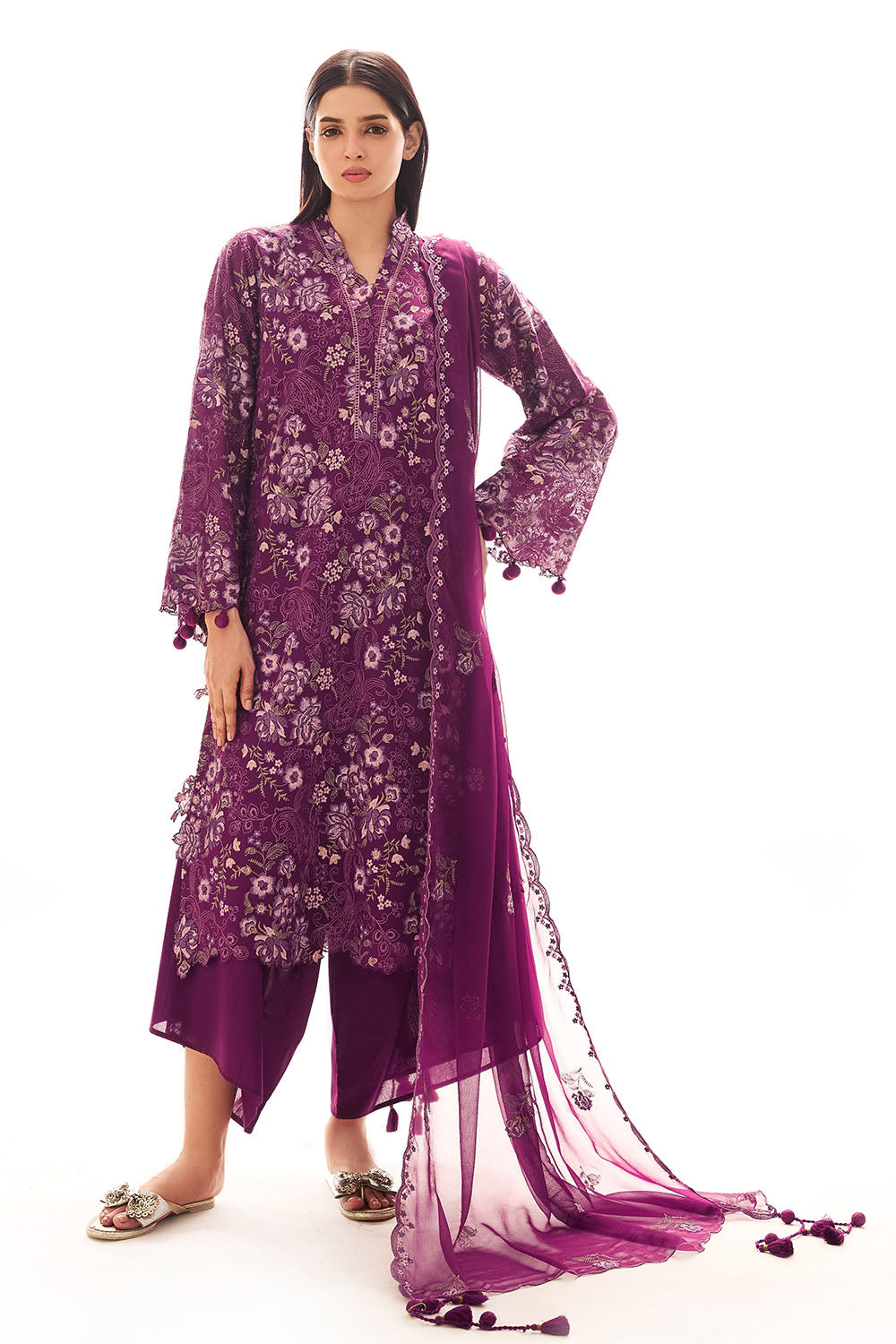3 Piece Embroidered Swiss Voile Suit with Embroidered Chiffon Dupatta LSV-62001