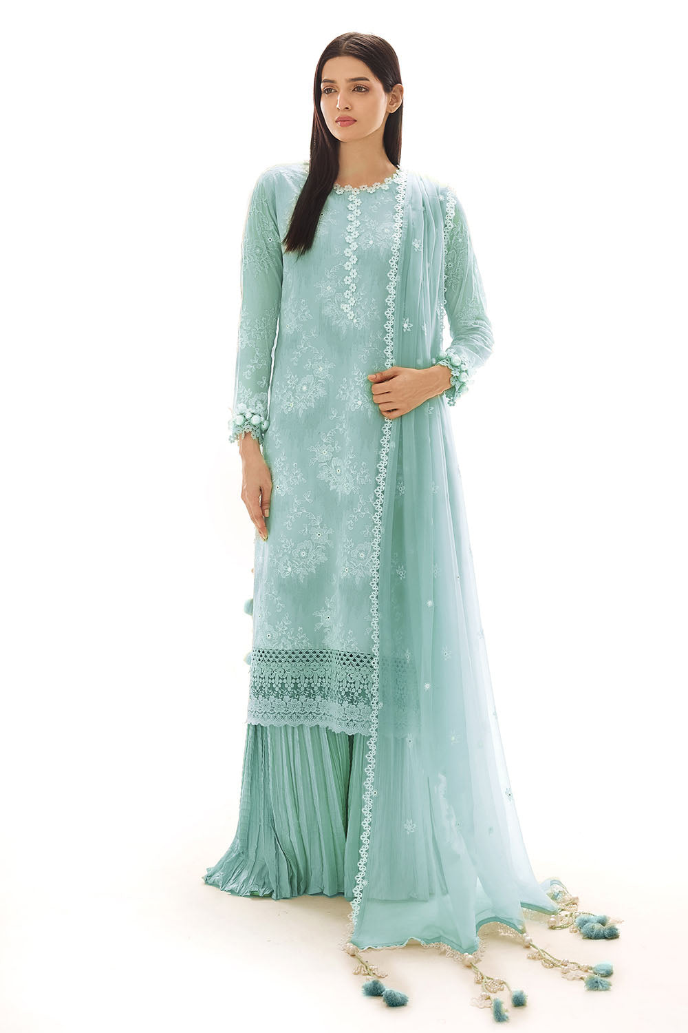 3 Piece Embroidered Swiss Voile Suit with Embroidered Chiffon Dupatta LSV-62007