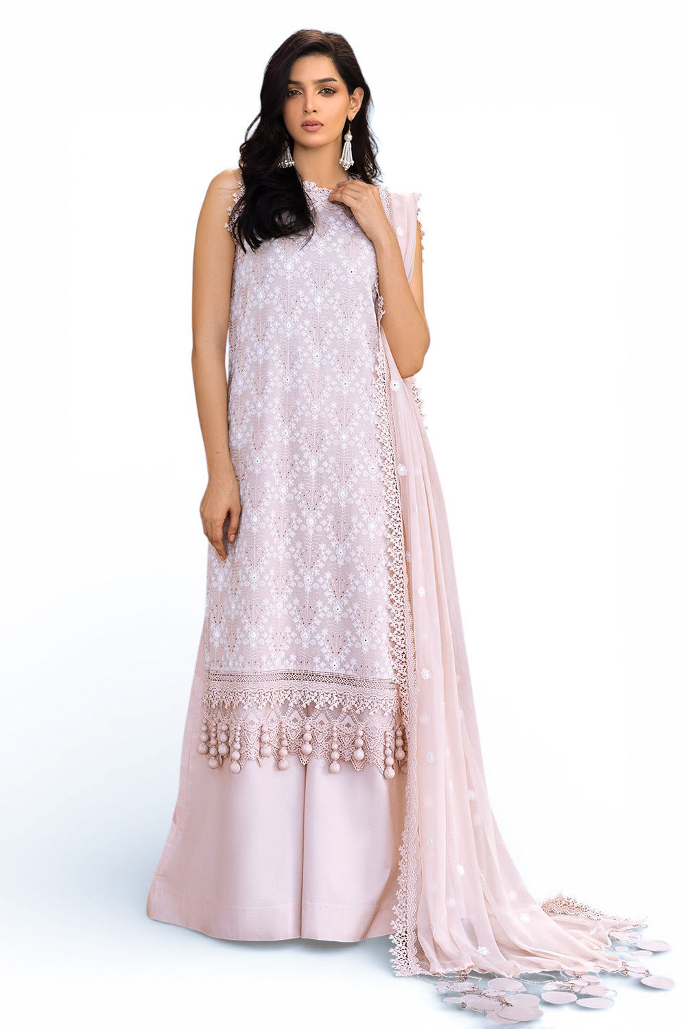 3 Piece Embroidered Swiss Voile Suit with Embroidered Chiffon Dupatta LSV-62009