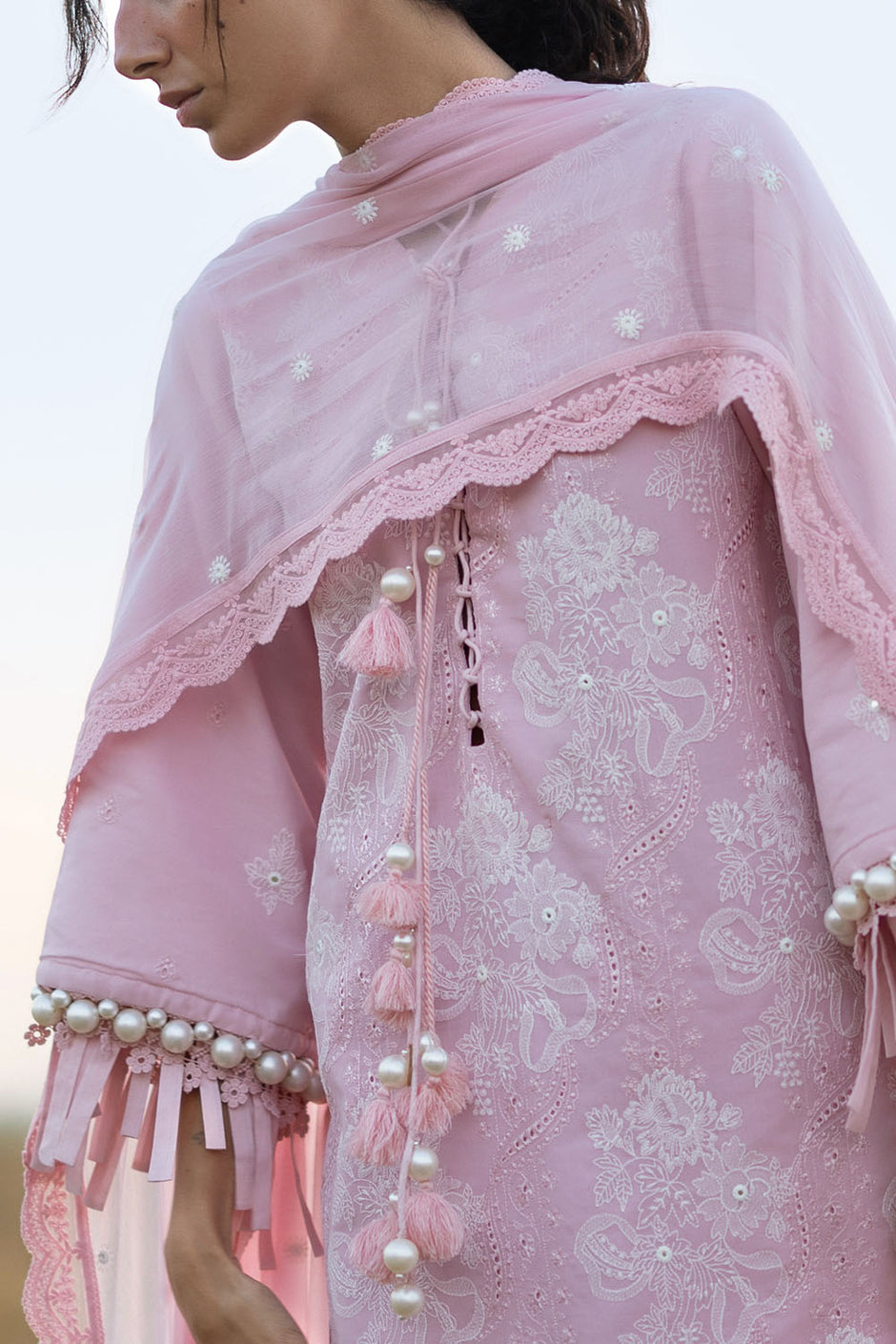 3 Piece Embroidered Swiss Voile Suit with Embroidered Chiffon Dupatta