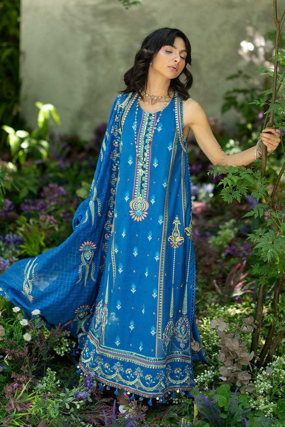 3 Piece Embroidered Lawn Suit with Embroidered Borders and Embroidered Paper Cotton Dupatta