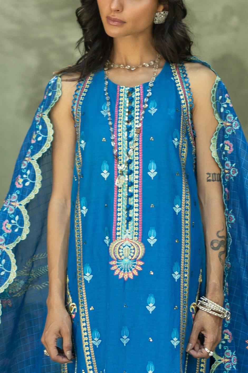 3 Piece Embroidered Lawn Suit with Embroidered Borders and Embroidered Paper Cotton Dupatta