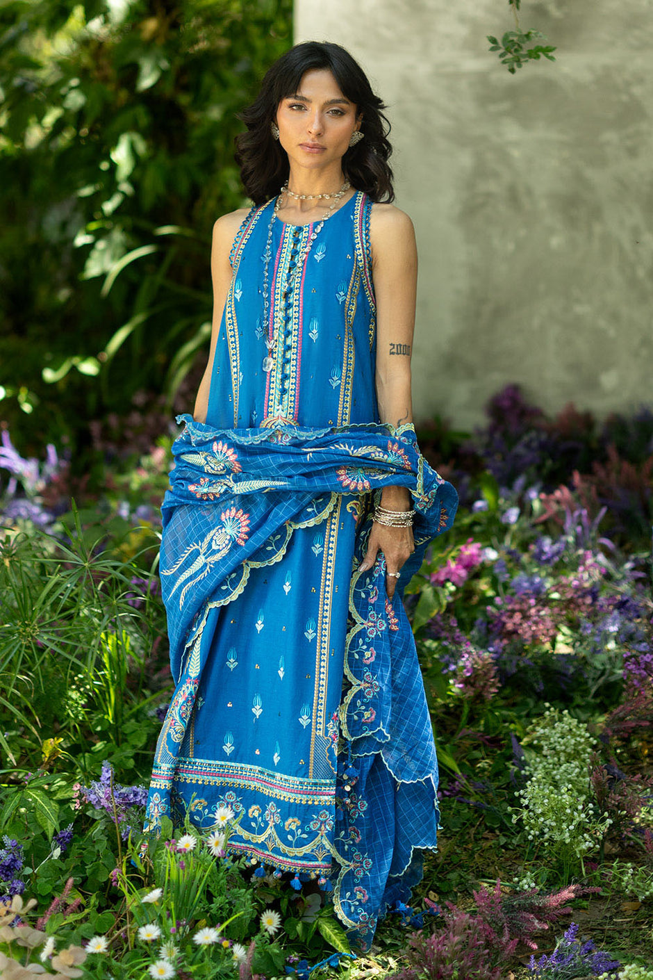 3 Piece Embroidered Lawn Suit with Embroidered Borders and Embroidered Paper Cotton Dupatta