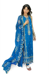 3 Piece Embroidered Lawn Suit with Embroidered Borders and Embroidered Paper Cotton Dupatta