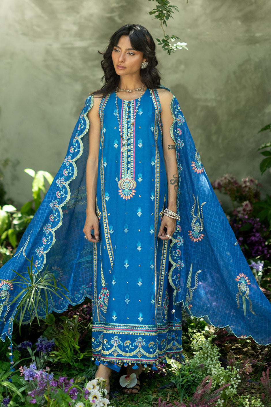 3 Piece Embroidered Lawn Suit with Embroidered Borders and Embroidered Paper Cotton Dupatta