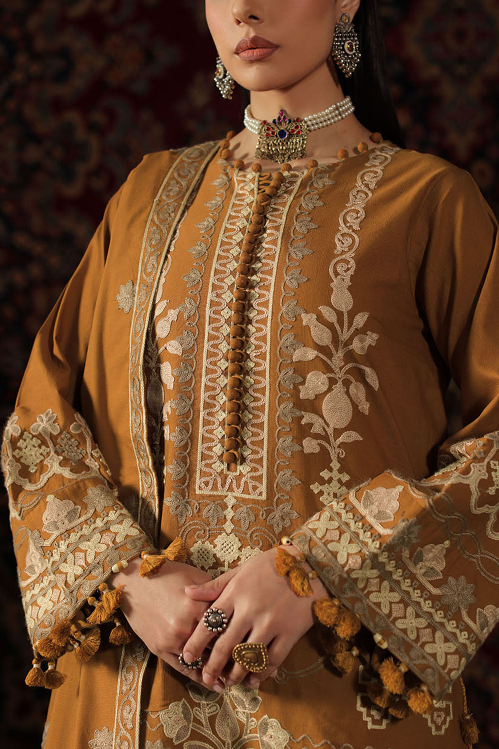 3 Piece Embroidered Cotton Linen Slub Suit