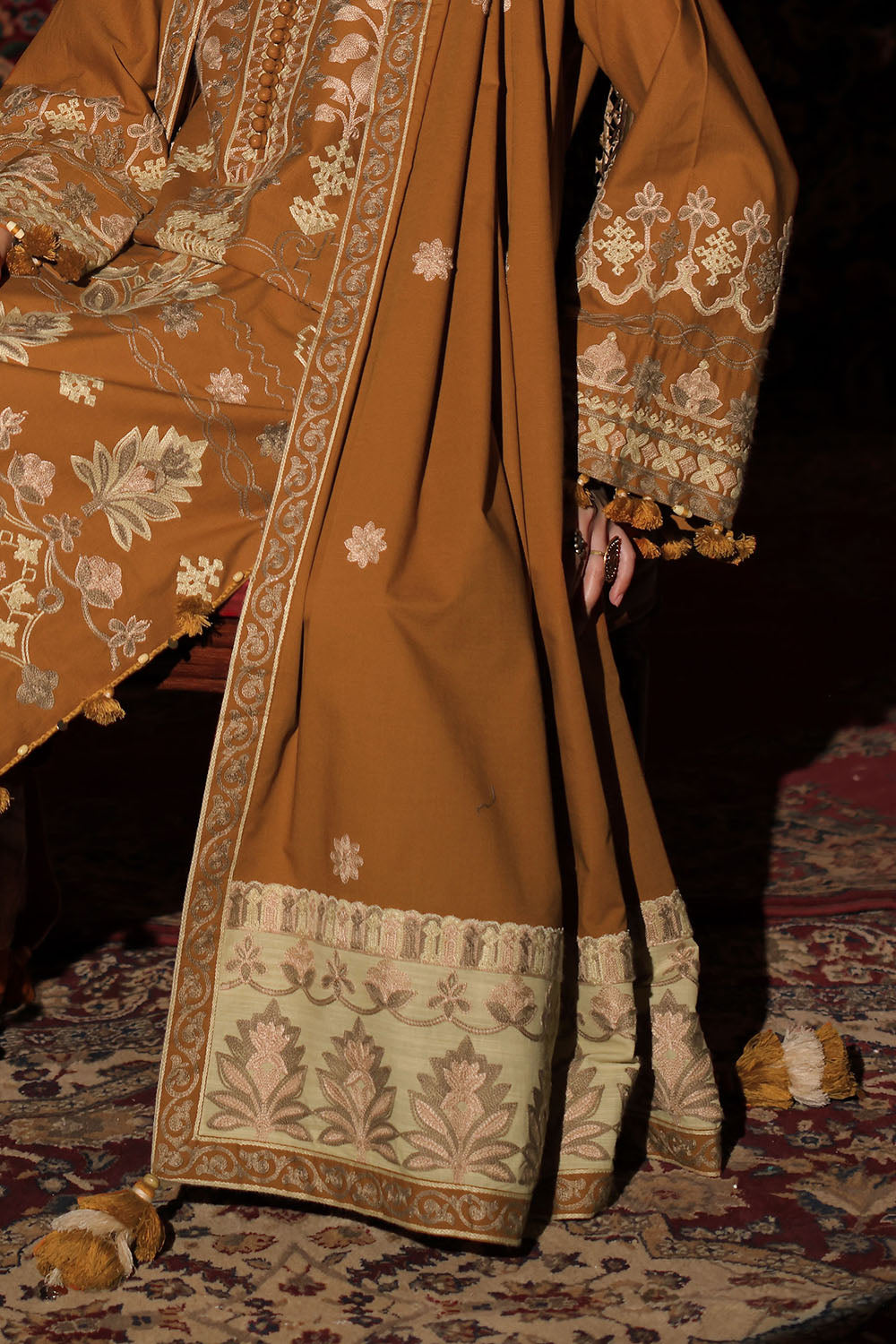 3 Piece Embroidered Cotton Linen Slub Suit
