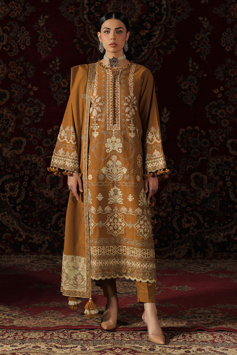 3 Piece Embroidered Cotton Linen Slub Suit