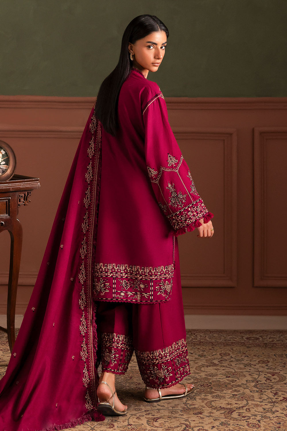 3 Piece Embroidered Cotton Linen Suit
