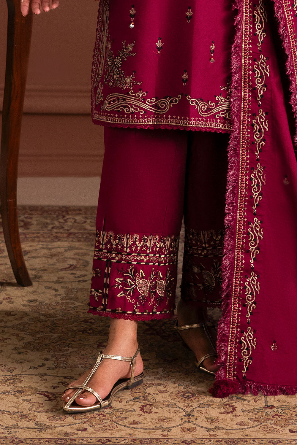 3 Piece Embroidered Cotton Linen Suit