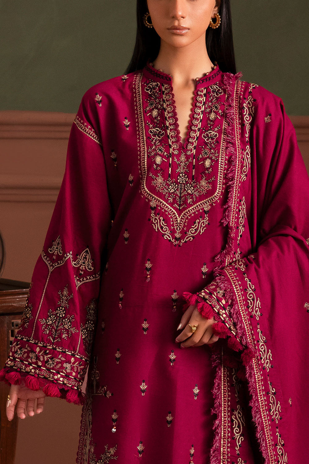 3 Piece Embroidered Cotton Linen Suit