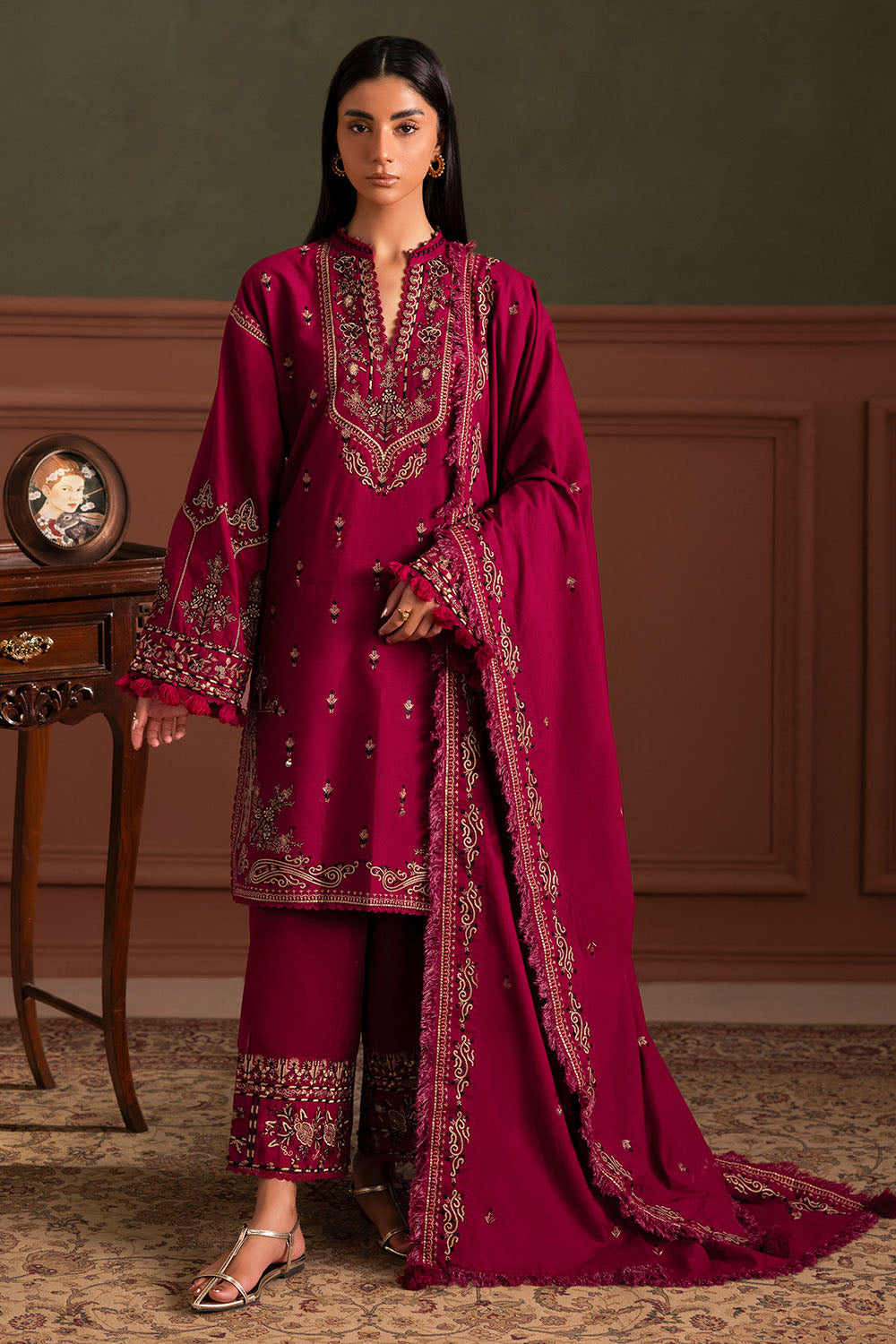 3 Piece Embroidered Cotton Linen Suit