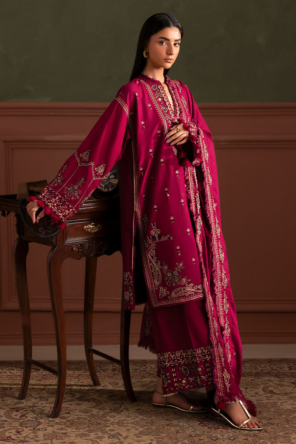 3 Piece Embroidered Cotton Linen Suit