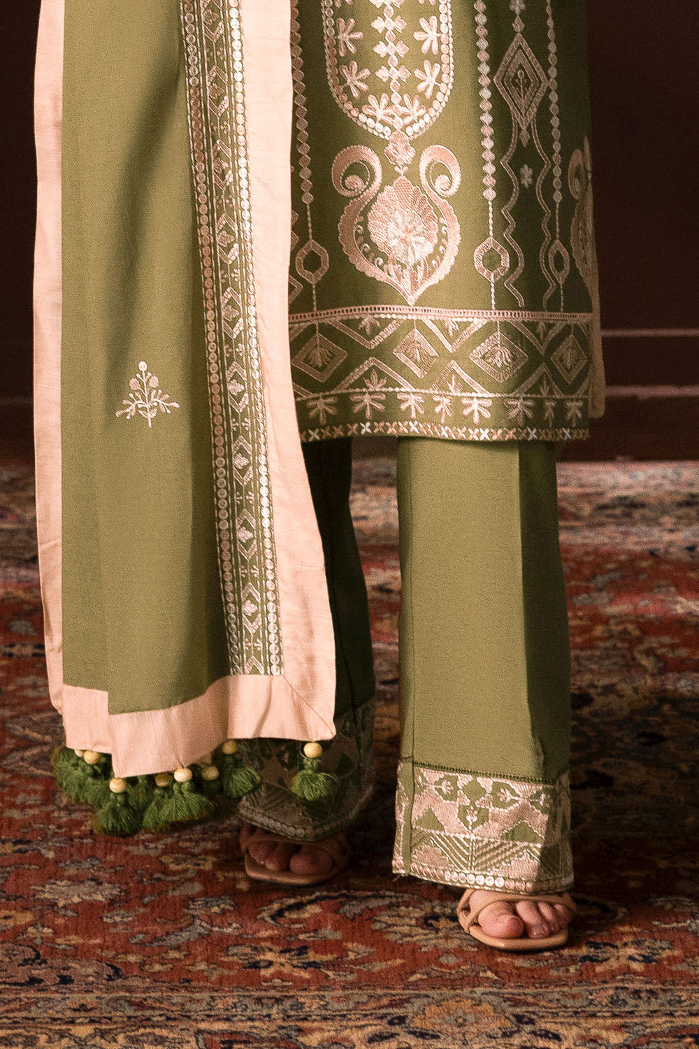 3 Piece Embroidered Cotton Linen Slub Suit