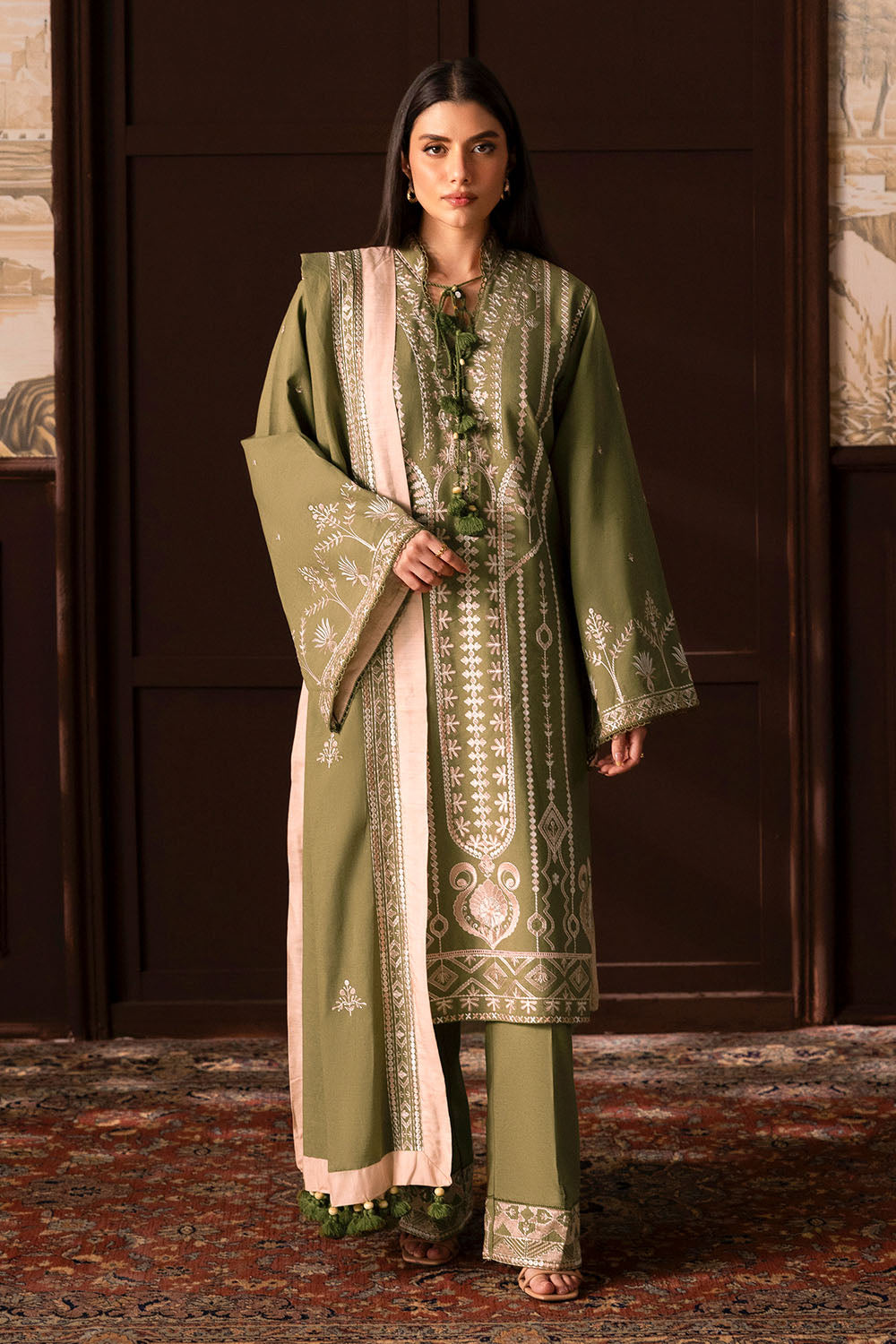 3 Piece Embroidered Cotton Linen Slub Suit