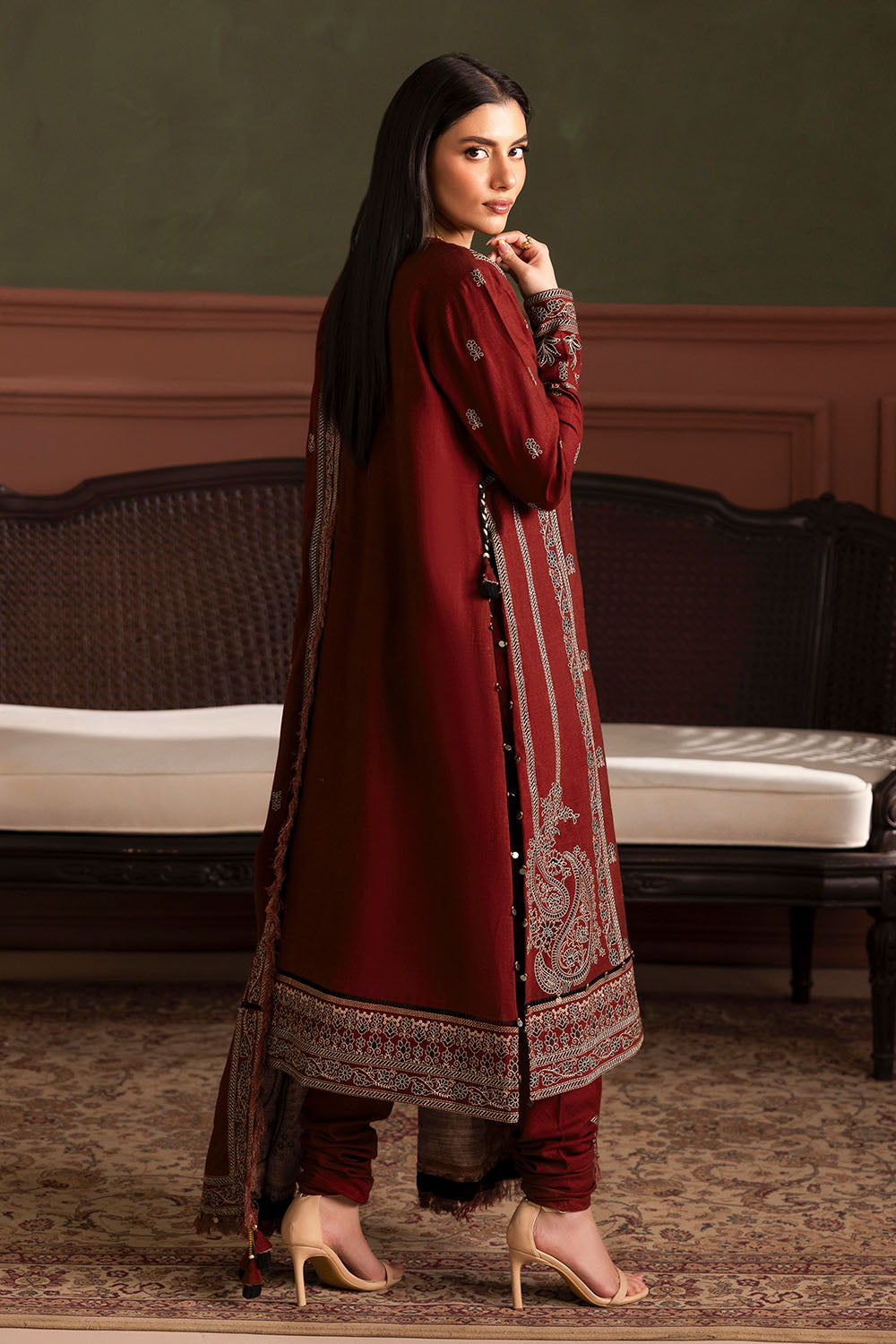 3 Piece Embroidered Cotton Linen Slub Suit