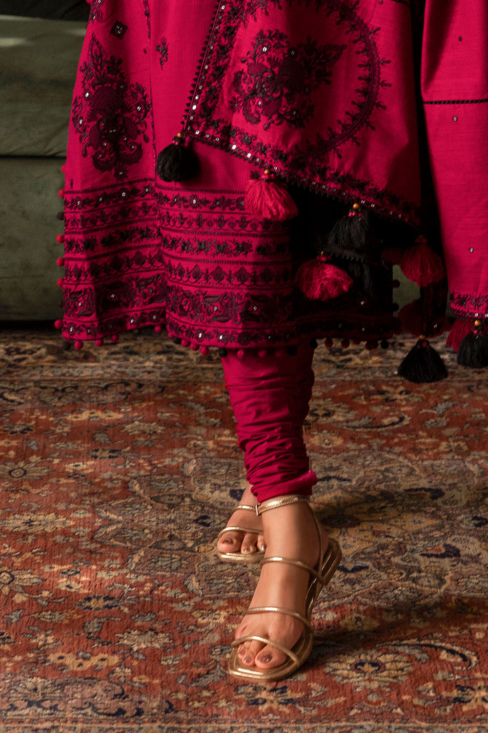 3 Piece Embroidered Cotton Linen Stripe Suit