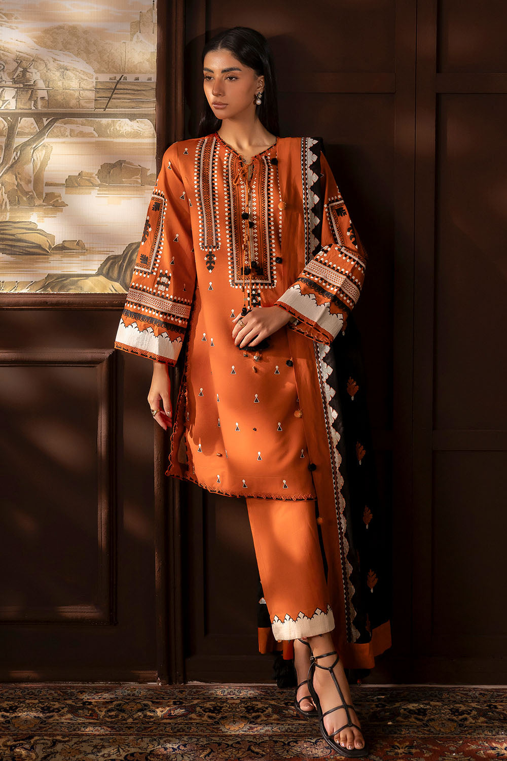 3 Piece Embroidered Cotton Net Suit