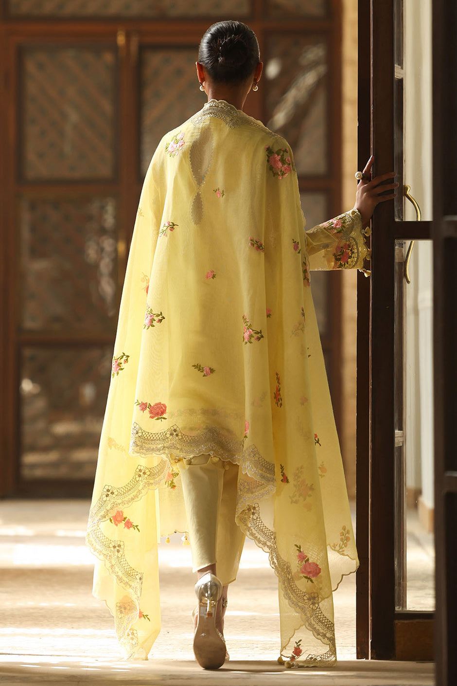3 Piece Embroidered Cotton Net Suit with Borders and Embroidered Cotton Net Dupatta