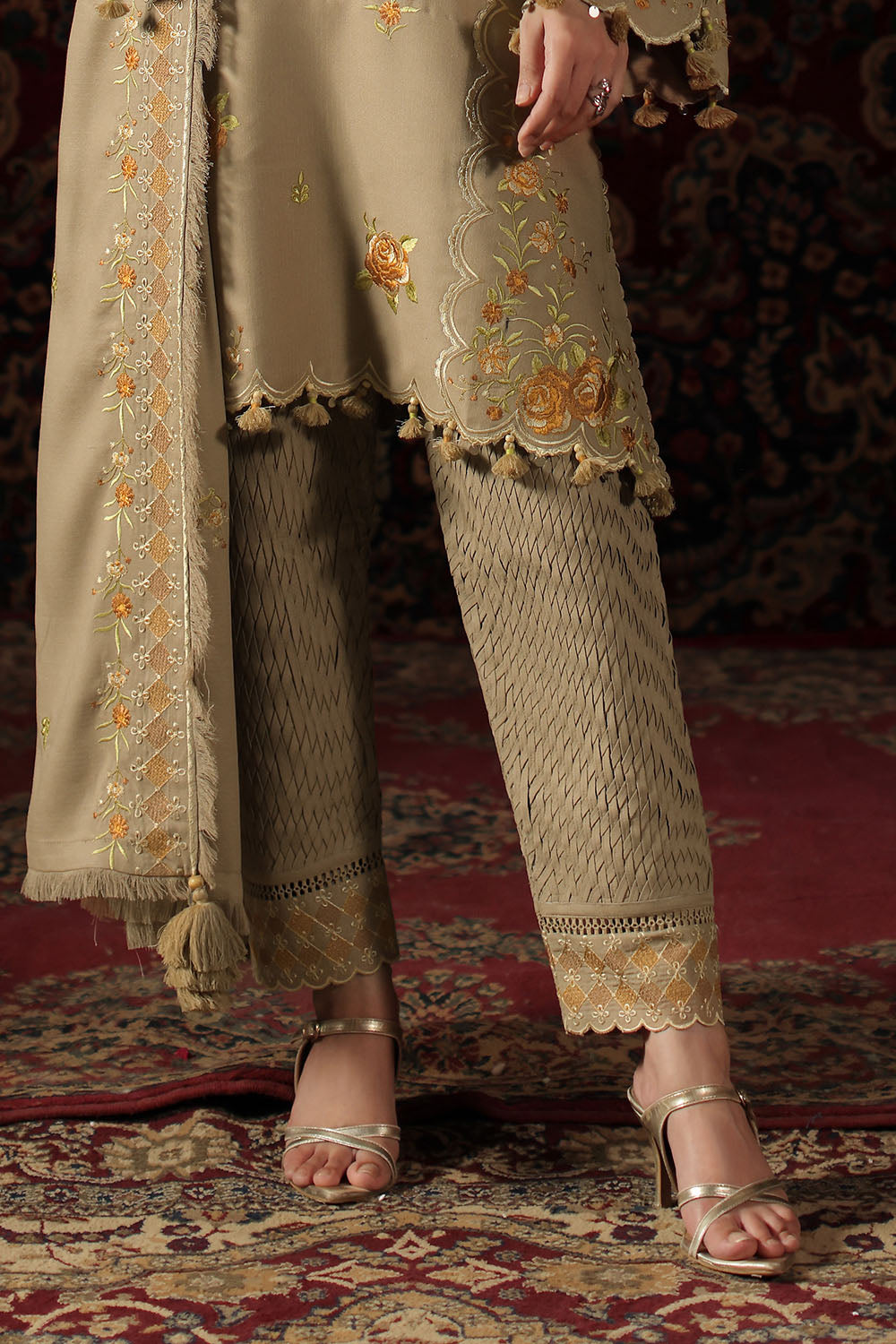 3 Piece Embroidered Crepe Dobby Suit