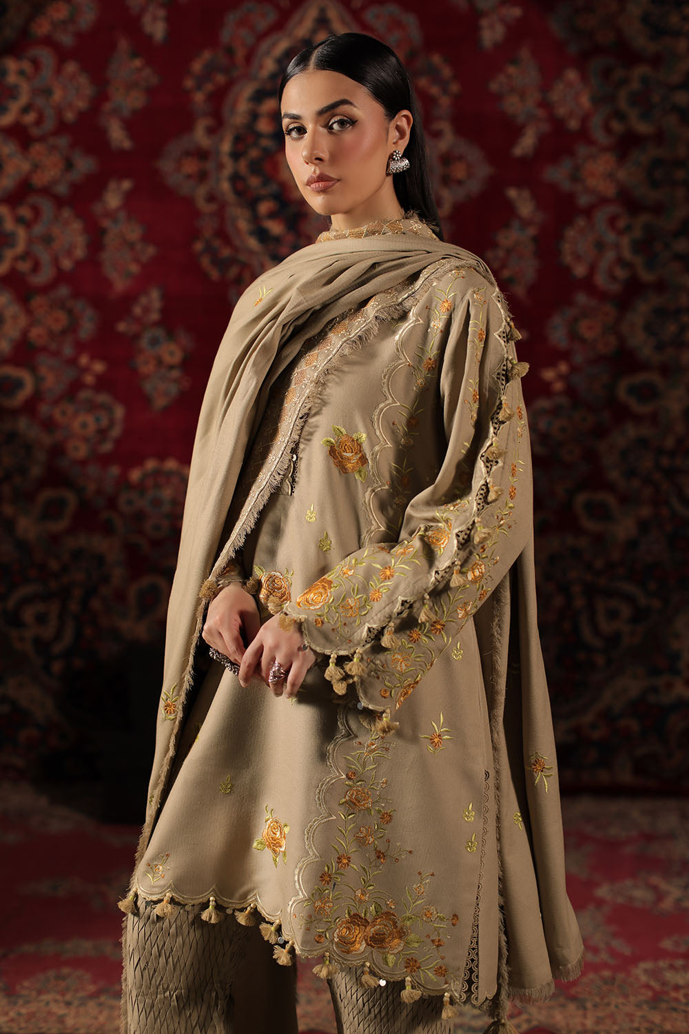 3 Piece Embroidered Crepe Dobby Suit