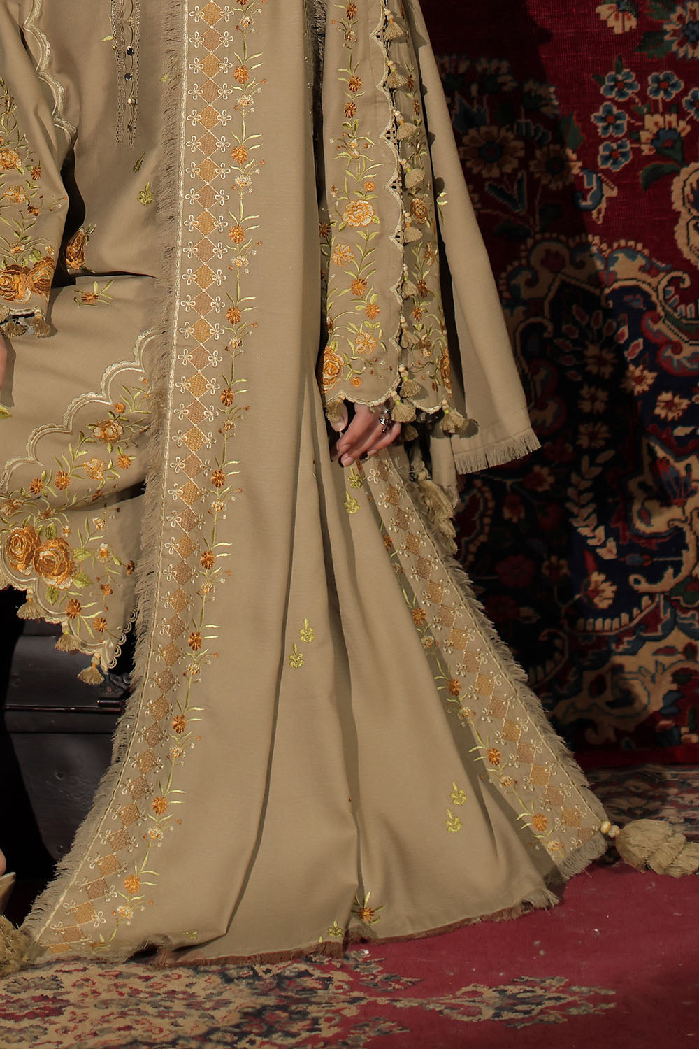 3 Piece Embroidered Crepe Dobby Suit