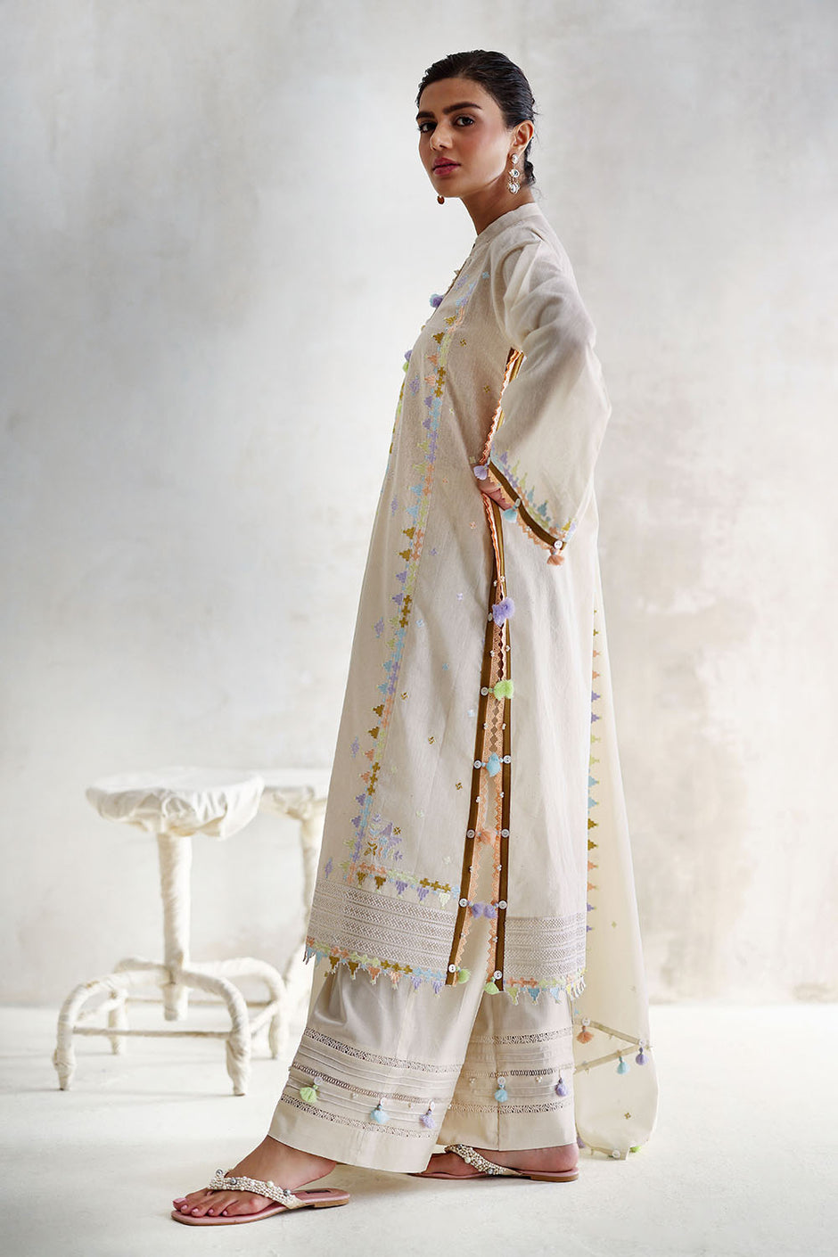 3 Piece Embroidered Cotton Nylon Suit with Jacquard Dupatta and Dyed Inner