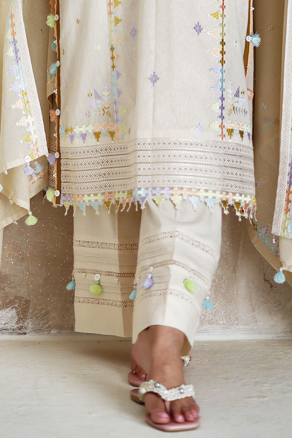 3 Piece Embroidered Cotton Nylon Suit with Jacquard Dupatta and Dyed Inner