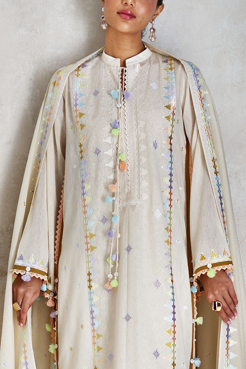 3 Piece Embroidered Cotton Nylon Suit with Jacquard Dupatta and Dyed Inner