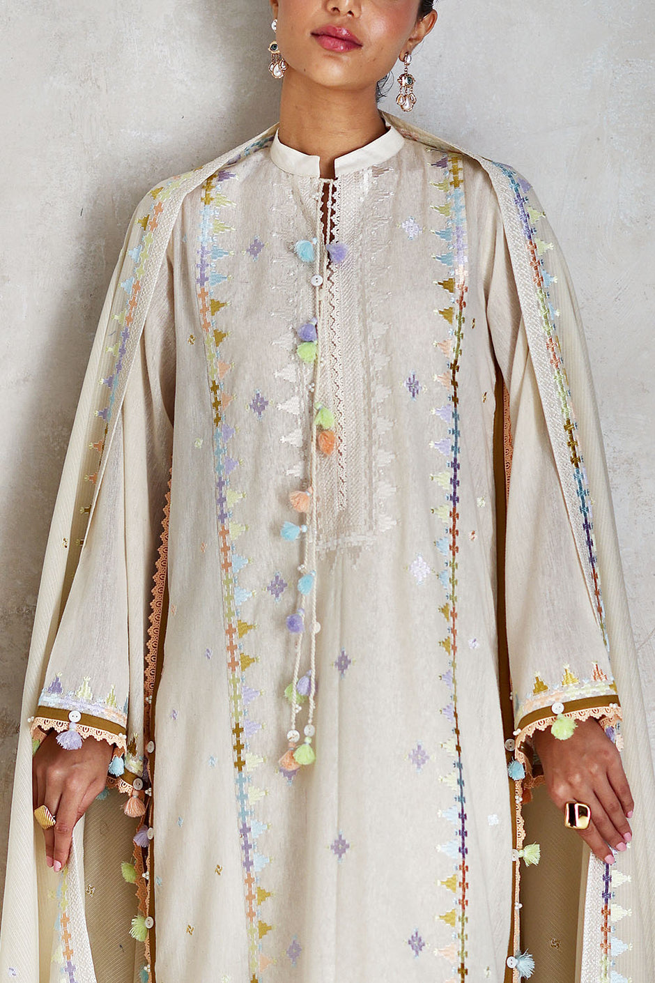 3 Piece Embroidered Cotton Nylon Suit with Jacquard Dupatta and Dyed Inner