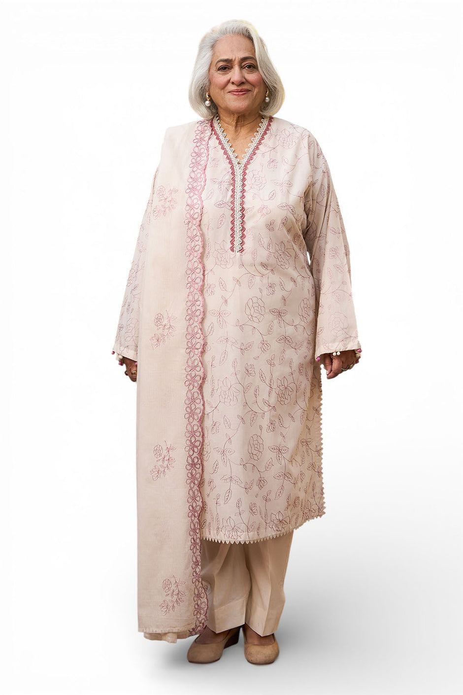 3 Piece Embroidered Lawn Suit with Embroidered Denting Dupatta