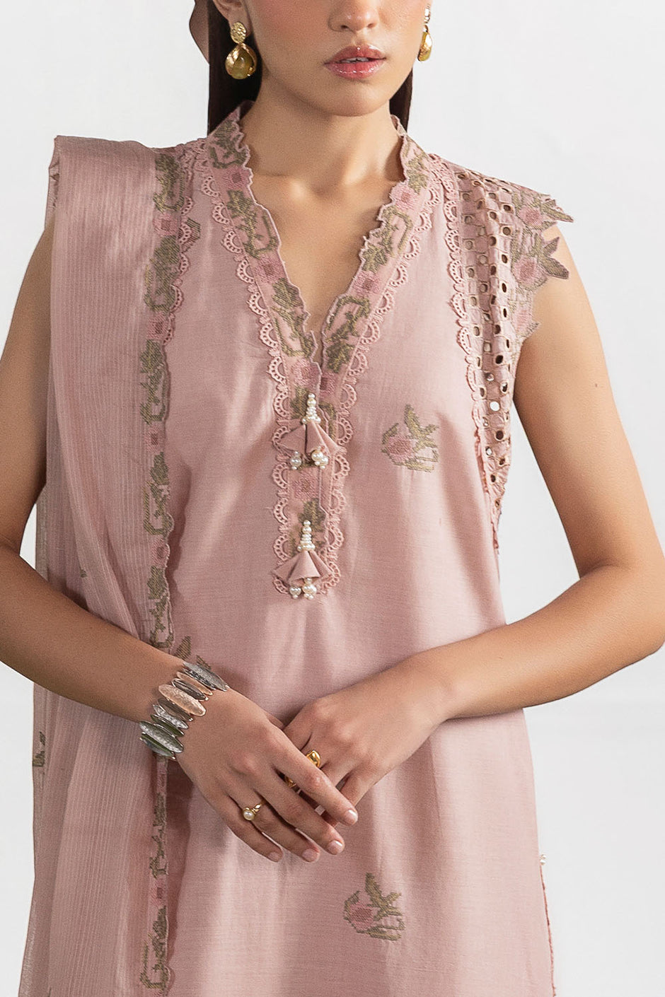 3 Piece Embroidered Lawn Suit with Embroidered Denting Dupatta
