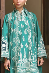 3 Piece Embroidered Lawn Suit with Organza Applique Borders and Embroidered Denting Lawn Dupatta