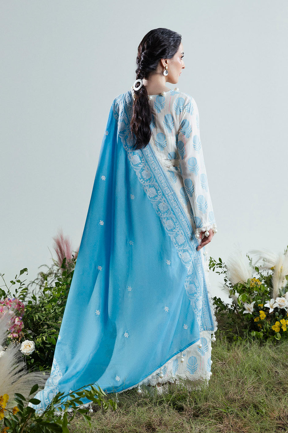 3 Piece Lacquer Printed Slub Yarn Suit with Embroidered Dupatta