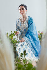 3 Piece Lacquer Printed Slub Yarn Suit with Embroidered Dupatta FE-52066