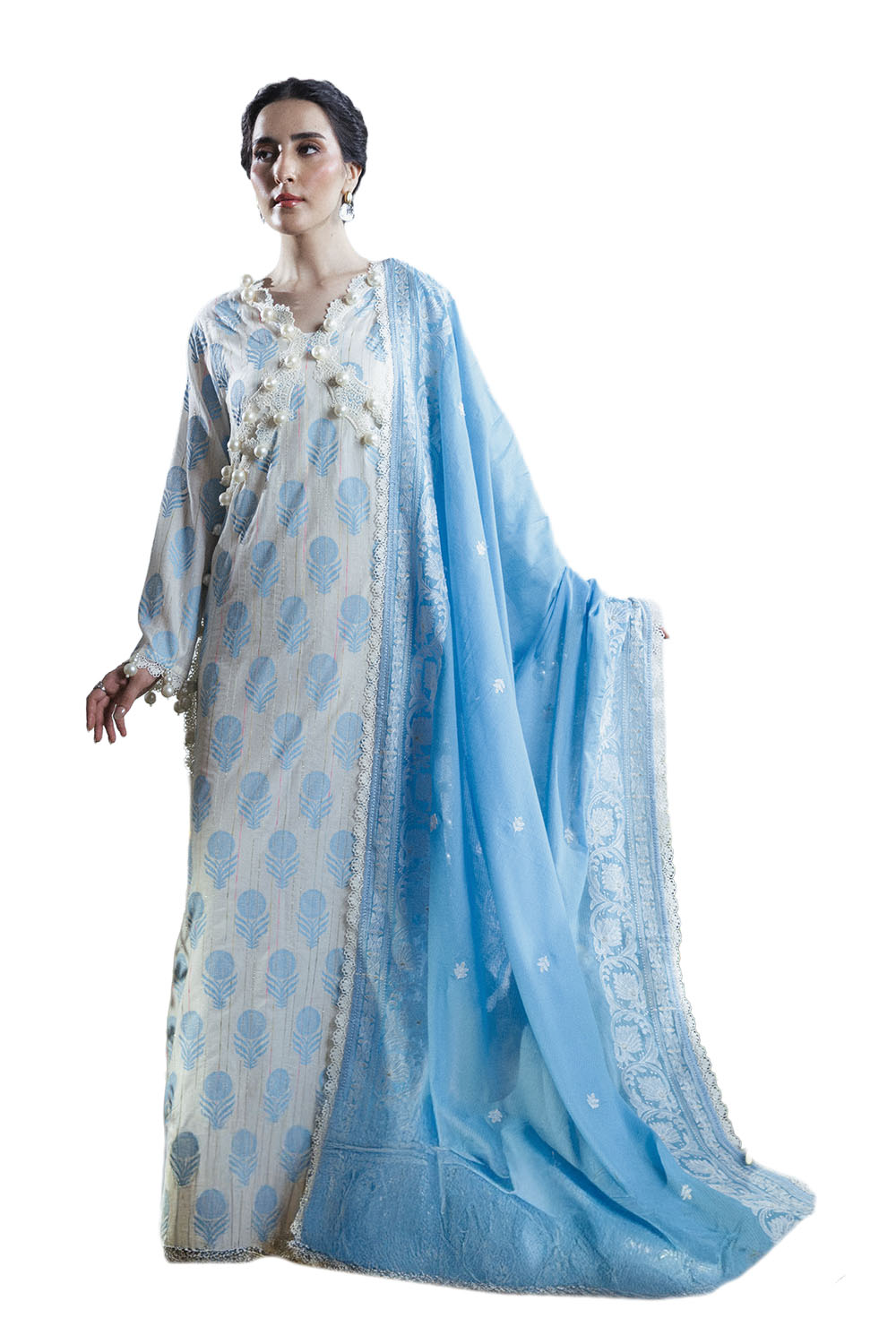 3 Piece Lacquer Printed Slub Yarn Suit with Embroidered Dupatta FE-52066