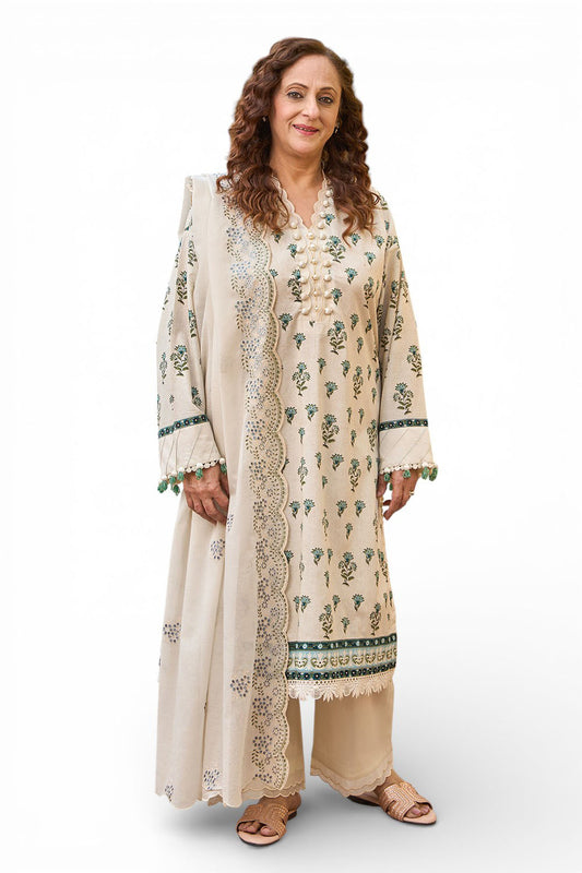 3 Piece Printed Lawn Suit with Embroidered Denting Dupatta DN-62006