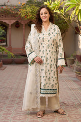 3 Piece Printed Lawn Suit with Embroidered Denting Dupatta DN-62006
