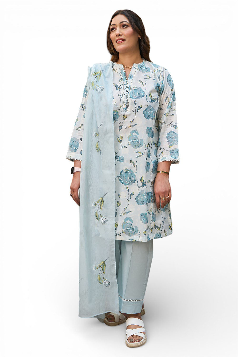3 Piece Printed Lawn Suit with Embroidered Denting Dupatta DN-62035