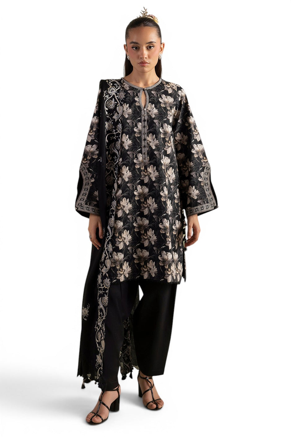 3 Piece Printed Lawn Suit with Embroidered Denting Dupatta
