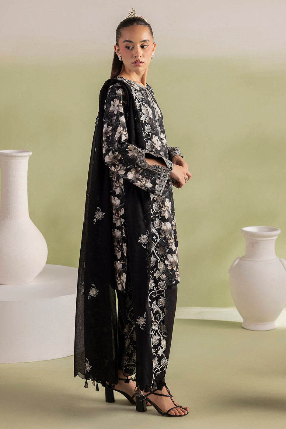 3 Piece Printed Lawn Suit with Embroidered Denting Dupatta