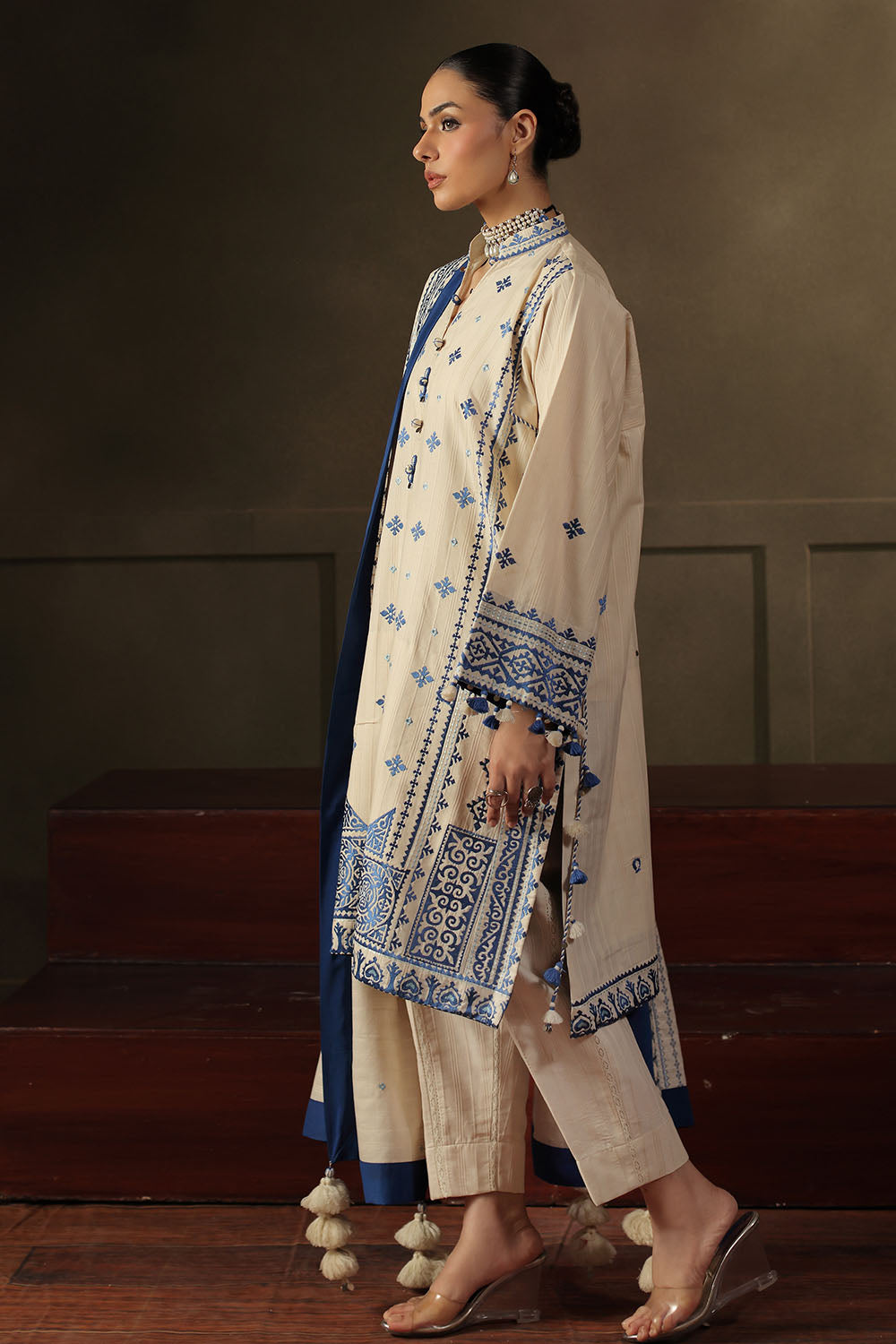 3 Piece Embroidered Dobby Stripe Suit