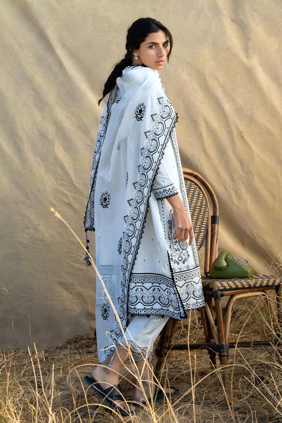 3 Piece Embroidered Lawn Suit with Embroidered Paper Cotton Dupatta